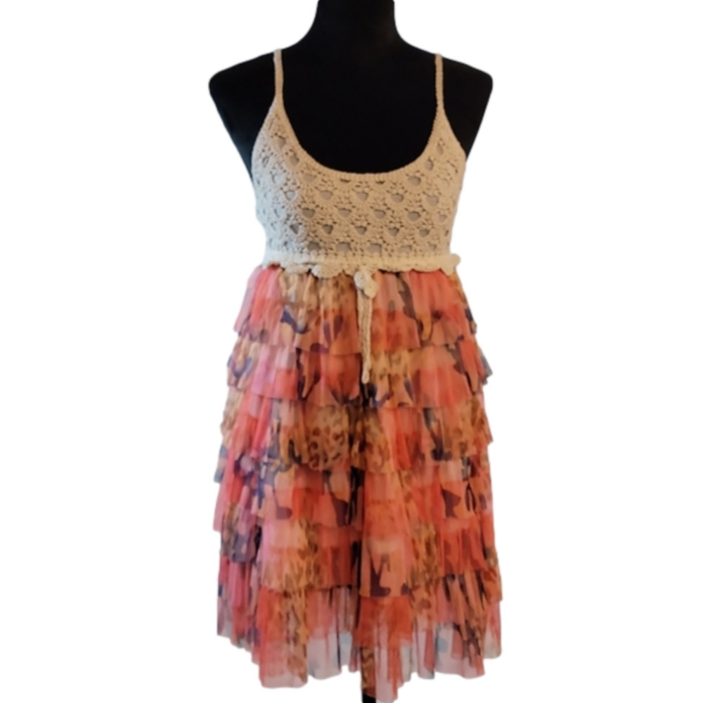 RUFFLED Crochet Multi-Color Dress S Small